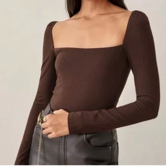 Reformation Chrissy brown lace up long sleeved top - Picture 1 of 5